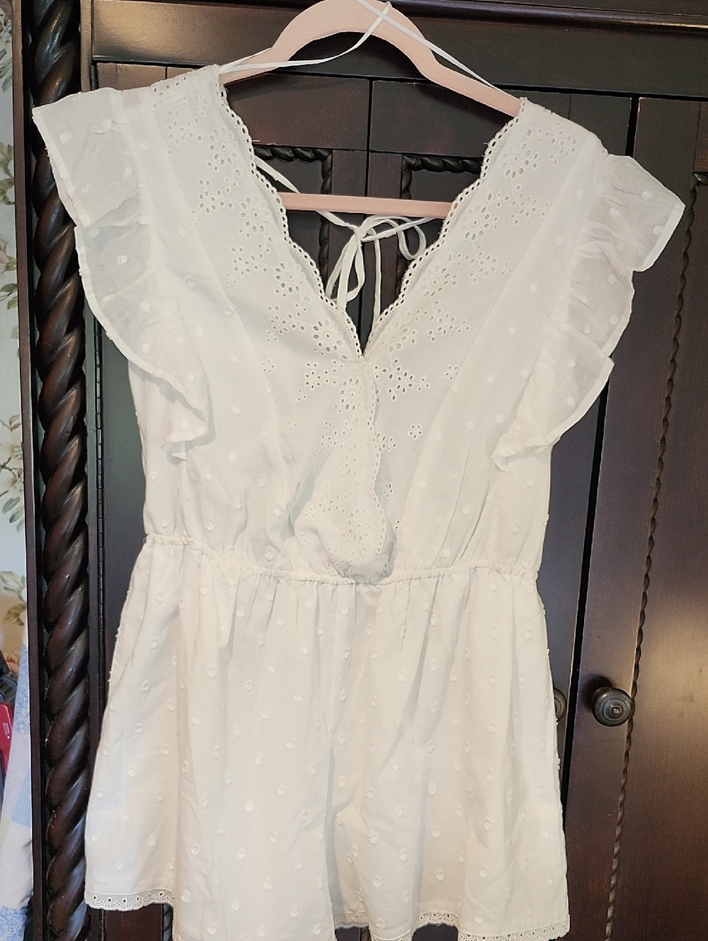 Blue Rain By Francesca's White Eyelet Ruffle V-Neck Romper